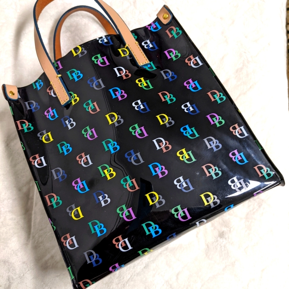 Dooney Bourke Vinyl Lunch Tote w/ Colorful DB insignias